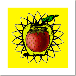 strawberry and yellow apple Posters and Art